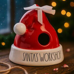 Rae Dunn Santa’s Workshop Santa Hat Birdhouse – Christmas Decor NIB